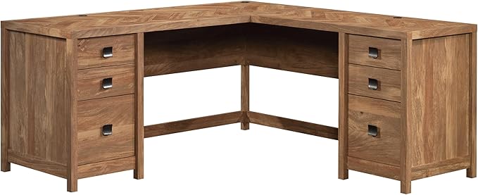 Sauder Cannery Bridge L-Shaped Desk with 6 Storage Drawers Sindoori Mango Finish