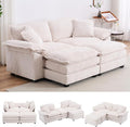 84.6” Corduroy Loveseat with Ottoman Oversized Double Chaise Lounge Chair Indoor Deep Seat Two Seater Couch Cloud Couch Modular Sectional Sofa for Living Room(Corduroy White)