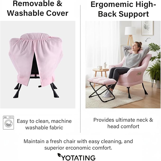 Lazy Chair with Ottoman Modern Accent Leisure Sofa Chair with Footrest Stool &amp Throw Pillow Modern Lounge Chair with Armrests for Living Room Pink