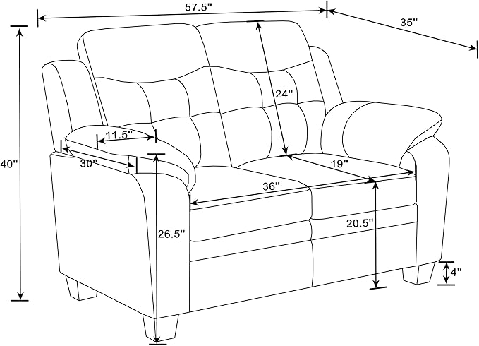 Coaster Home Furnishings - Finley - Leatherette - Upholstered Tufted Loveseat with Flared Armrest and Tapered Legs - Living Room - Black - 506552