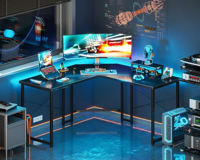 AODK L Shaped Gaming Desk Computer Corner Desk PC Gaming Desk Table with Large Monitor Riser Stand for Home Office Sturdy Writing Workstation51 * 19 inchBlack