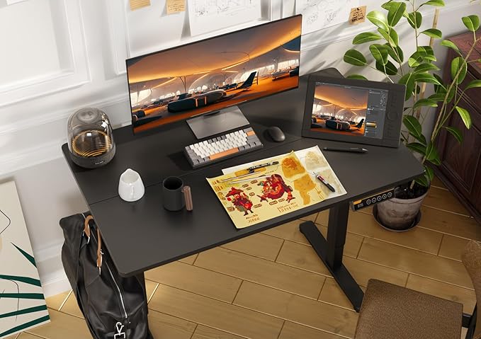 Claiks Electric Standing Desk 40x24 Inches Adjustable Height Workstation Sit Stand Home Office Desk with Splice Board Black