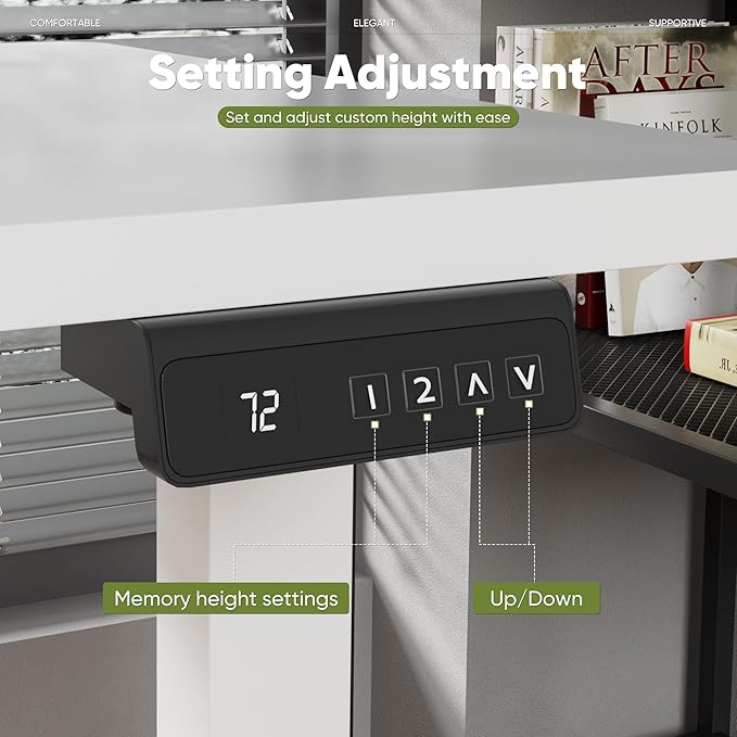 Shahoo Electric Standing Desk with Monitor Shelf 55 x 24 Inches Height Adjustable Corner Table Computer Workstation with Cup Holder and Hook for Home Office White 55x24 Inch