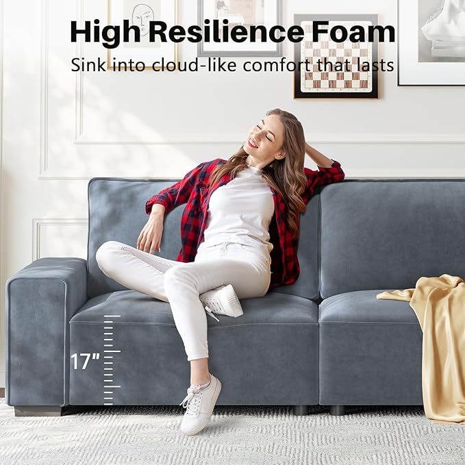 Vesgantti 85'' Chenille Couch for Living Room 3 Seater Comfy Sofa with Wide Armrest Thick Spring Cushions Modern Cloud Couch for Apartment Office Bedroom Small Space Chenille Light Grey