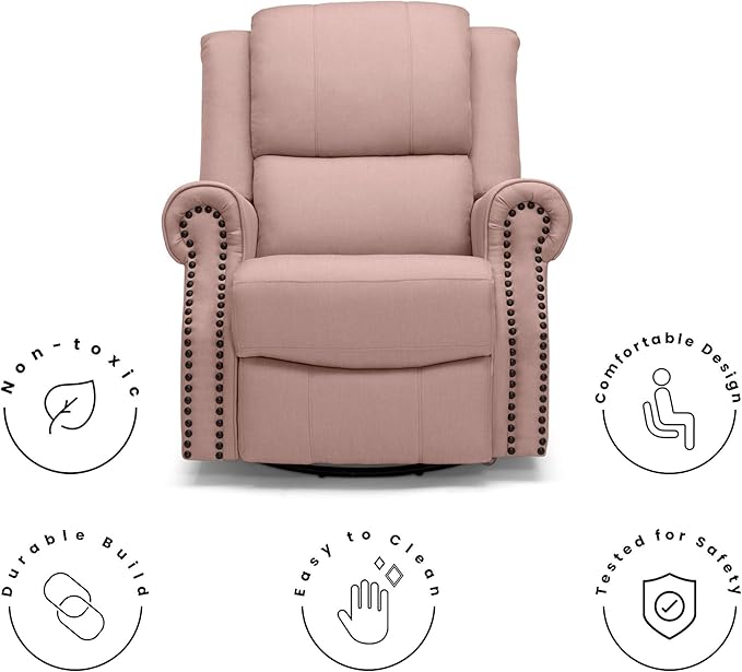 Delta Home Denham Recliner Glider Swivel Chair Adult Wood Blush