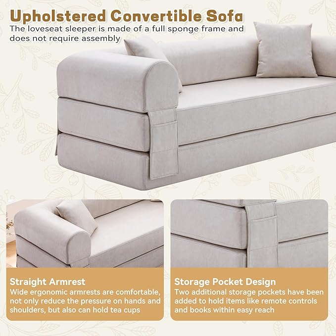 Convertible Sleeper Sofa Bed78.5 Inch Faux Leather Futon Couch with Pillows &amp Storage Pocket5-in-1 Folding Sofa Bed Queen with Pull Out BedsBoneless Couches for Living RoomCouch in a BoxBeige
