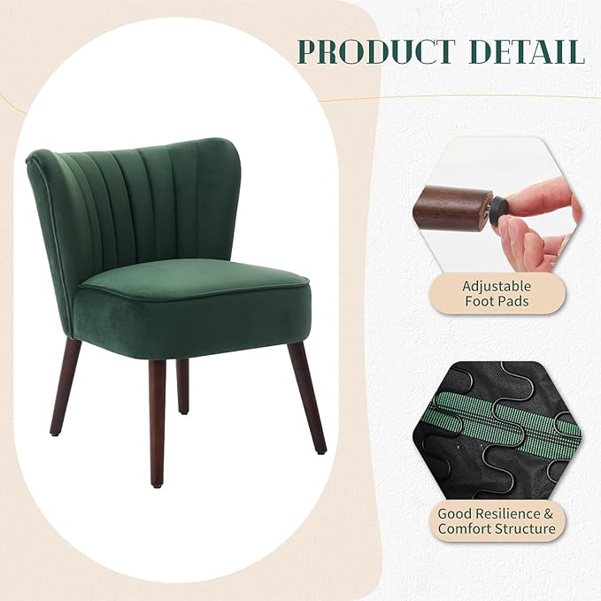 Garvee Modern Soft Accent Chair for Living Room - Armless Mid-Century Lounge Seating - Plain Wood Legs 300lb Capacity Comfortable Upholstery - Stylish Furniture for Bedroom or Office Green