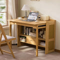 Bamboo Folding Desk with Bookshelf &amp Drawer Small Foldable Computer Table Wooden Space Saving Desks for Home Bedroom Study Office (Natural 30.3″x27″x30.3″)