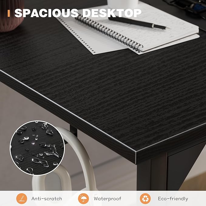 Shahoo Office Computer Desk 32 Inch Student Home Table for Writing Work with Headphone Hook and Storage Bag Dark Black