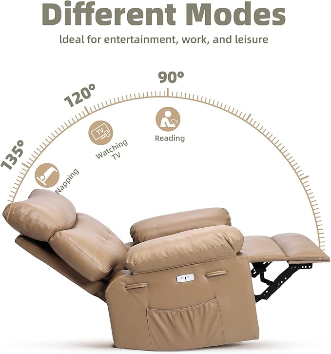 GarveeHome Electric Swivel Massage Chair Power Rocking Recliner with Vibration and Heating Overstuffed PU Leather Single Sofa with USB Port and Storage Glider for Living Room Nursery