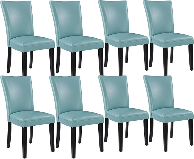 MODERION Parsons Solid Wood Dining Chairs Set of 8 with UP High Back Kitchen Chairs with Upholstered Seat Holds Up to 300 LbsAccent Chairs Easy Assembly Light Blue CY1331HL