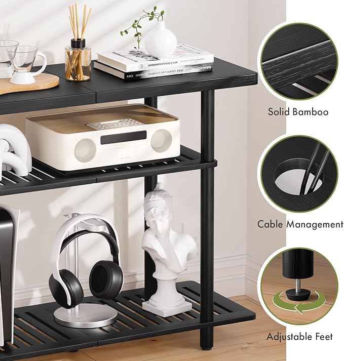 Bamboo TV Stand Small TV Stands for up to 32 Inch 3-Tier Entertainment Center TV Shelf with Storage Sturdy Corner TV Stand for Small Spaces Black