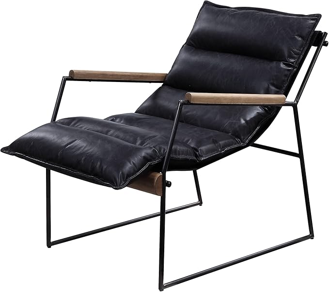 Distress Leather Accent Chair with Sled Base - Modern Chic Industrial Style Bedroom Living Room Chair