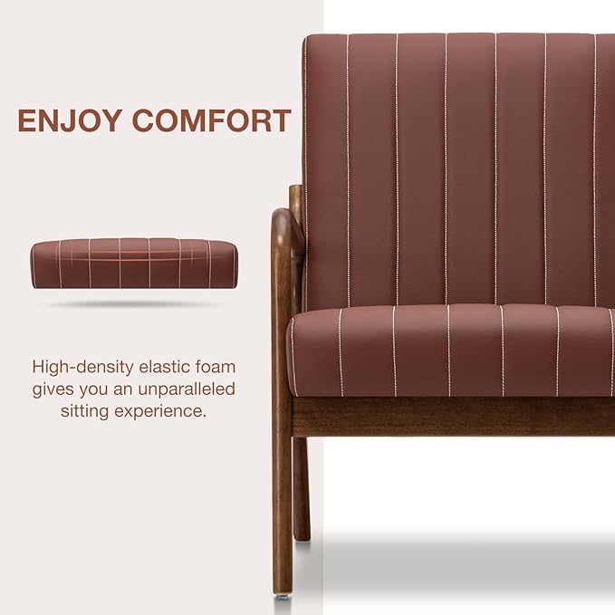 HOMMPA Mid-Century Modern Accent Chair Set of 2 Comfy Reading Armchair with Solid Wood Frame &amp Lumbar Pillow Upholstered Linen Lounge Chair with Side Pocket for Living Room BedroomBalcony (Bro