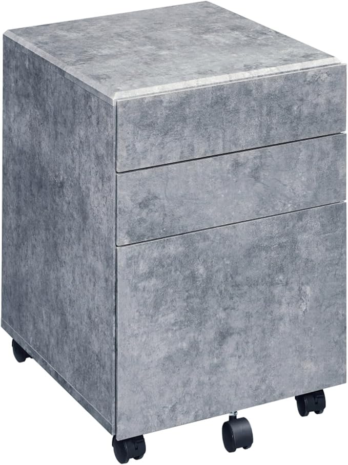 3-Drawer File Cabinet with Industrial Faux Concrete Silver Finish Smooth Manual-Close Drawers and Caster Wheels for Easy Mobility Spacious Home Office Storage Organizers