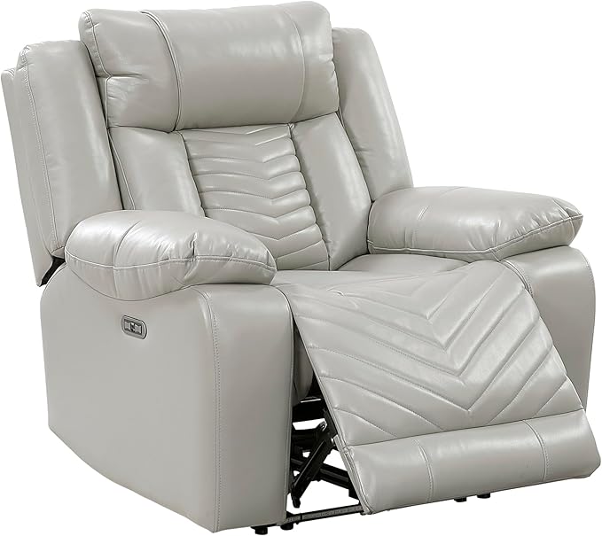 Lexicon Power Recliner Chair Faux Leather Upholstered Home Theater Seating with LED Lighting USB Charging Ports Single Wall Hugger Reclining Chair for Living Room/Bedroom Easy Assembly Gray