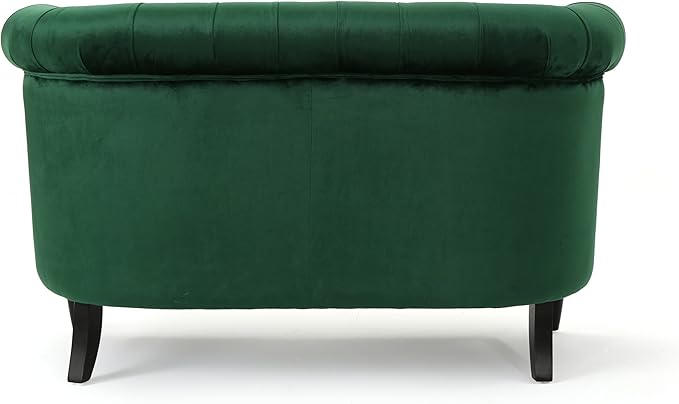 GDFStudio Melaina Tufted Chesterfield Velvet Loveseat with Scrolled Arms Emerald and Dark Brown.
