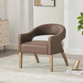 Modern Accent Chair Upholstered PU Leather Barrel Armchairs with Rubberwood Legs Comfy Lounge Arm Chair Hollow-Out Side Club Chair for Living Room Bedroom Office (Coffee-Wide)