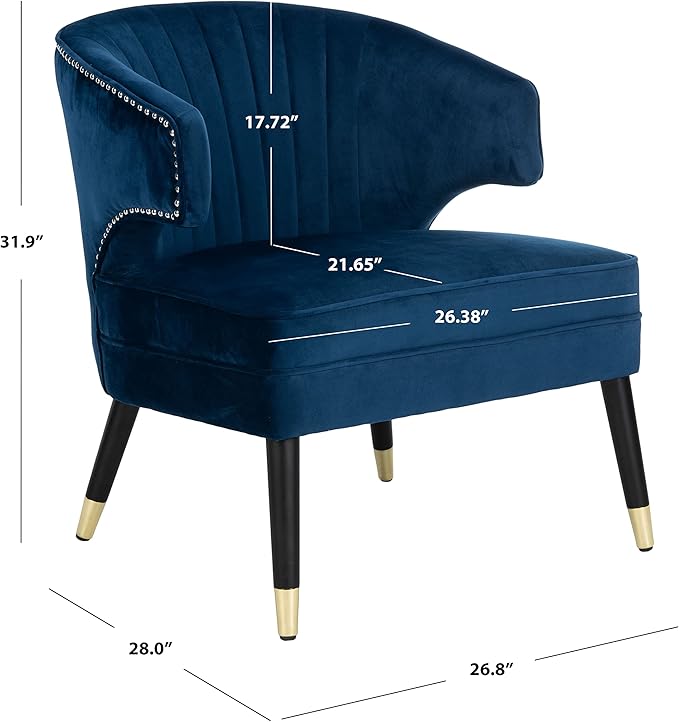 Safavieh Home Stazia Retro Glam Navy Velvet and Black Wingback Accent Chair