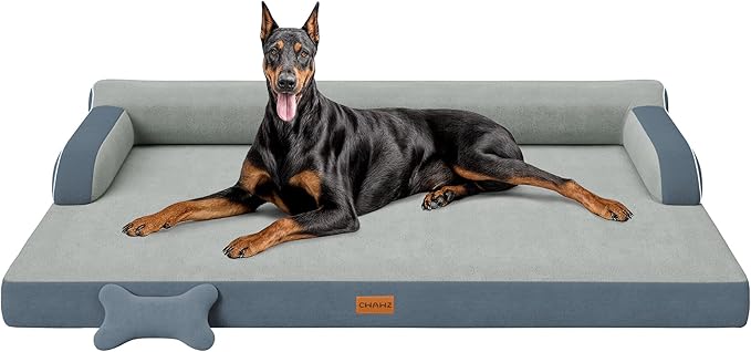 XXL Orthopedic Dog Bed Big Dog Bed for Large Dogs Dual-Sided Pet Cooling Beds with Memory Foam Washable Cover Nonslip Bottom Waterproof Pet Couch with Bolsters Dark Grey