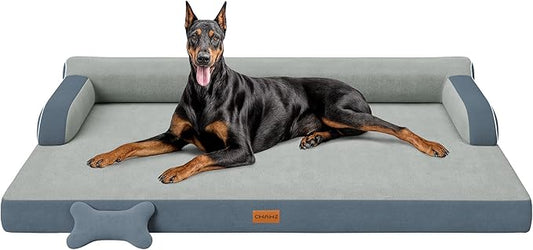 XXL Orthopedic Dog Bed Big Dog Bed for Large Dogs Dual-Sided Pet Cooling Beds with Memory Foam Washable Cover Nonslip Bottom Waterproof Pet Couch with Bolsters Dark Grey