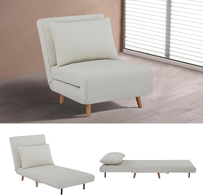 31 Convertible Sleeper Chair 3-in-1 Foldable Chair Bed with Pillow 3-Position Adjustable Backrest Single Sofa Bed for Apartment Office Beige