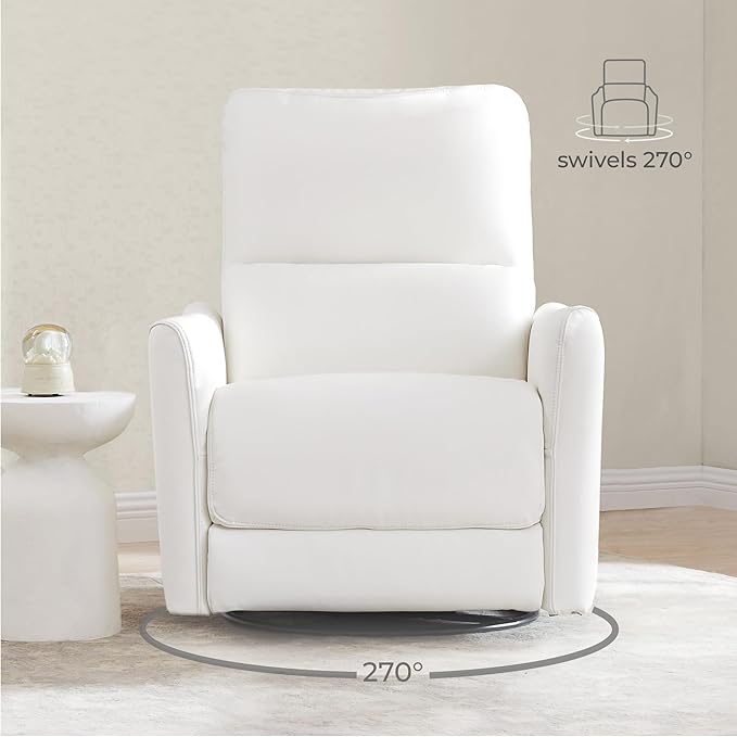 CHITA Power Recliner Chair Swivel Glider FSC Certified Upholstered Faux Leather Living Room Nursery Reclining Sofa Chair with Lumbar Support White