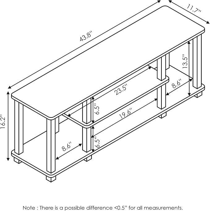 Furinno ‎20 Pounds Turn-N-Tube No Tools 3D 3-Tier Entertainment TV Stand up to 50 inch TV Square Tubes Americano/Black