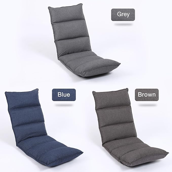 Fabric Folding Floor Chair with Headrest - 6-Position Head &amp Foot Recliner 14-Position Lumbar Support - Ergonomic Design for Reading Gaming and Relaxation 014GR
