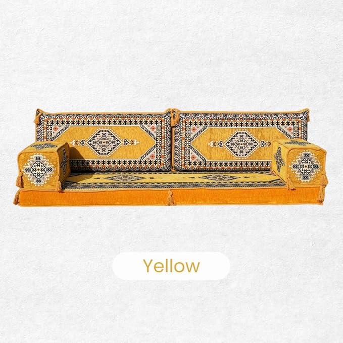 Single Arabic Floor Seating Cushions Arabic Majlis Floor Sofa Reading Nook Loveseat Sofa Single Floor Couch Ottoman Floor Pillows (Yellow)