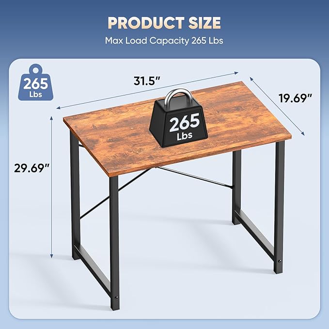 DUMOS Compact 32-Inch Small Computer Office Desk for Home or Bedroom Modern Minimalist Writing and Study Work Table Wood