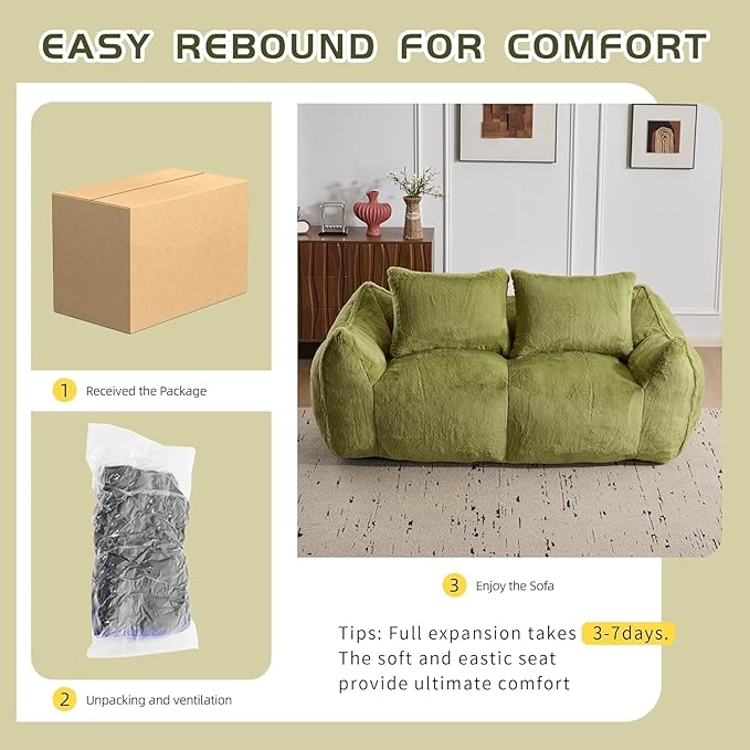 Alpen Loveseat for Small Spaces 75 Boneless Couches for Living Room Love Couch with Armrests Apartment Sofa with Tufted Cushion &amp Backrest No Assembly Green