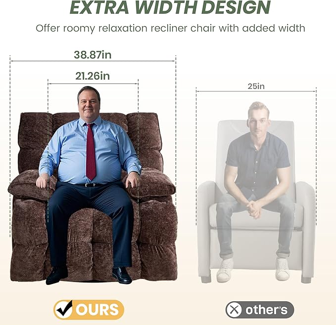 Oversized Rocker Recliner Chair 42” Power Swivel Recliner for Living Room Overstuffed Extra Wide Rocking Recliners with Breathable Soft Fabric Up to 400lbs(Manual Brown)