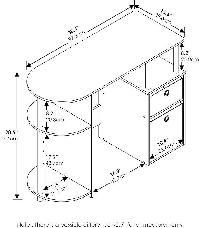 FURINNO Jaya Computer Study Desk with Bin Brown