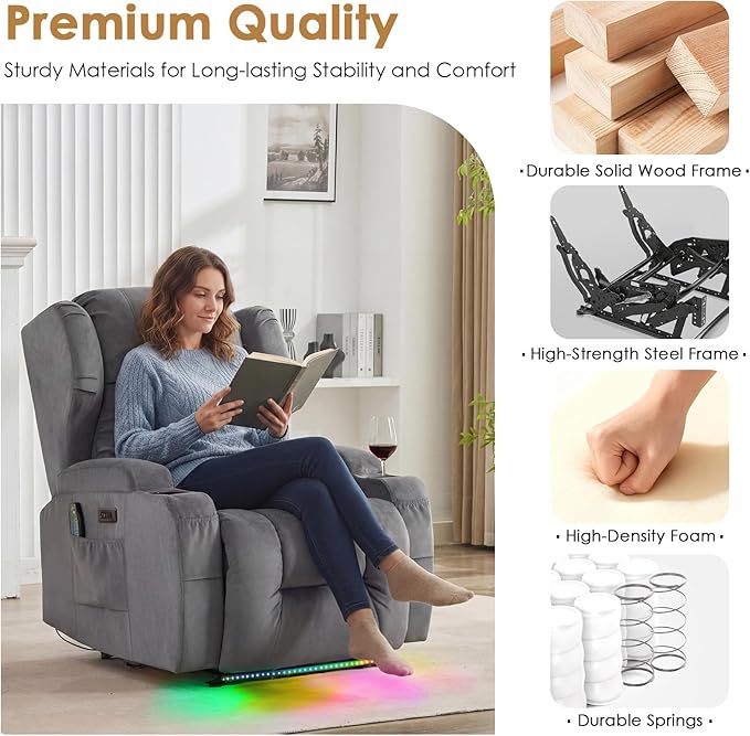 SAMERY Power Recliner Chair Set of 2 Electric Wall Hugger Recliners with Massage &amp Heat Comfy Reclining Sleeper Chair Movie Sofa Home Theater Seat with Cup Holders/USB Port/LED Light/Lumbar Pill