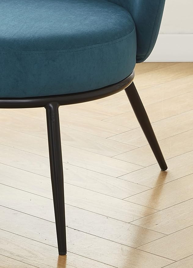 Modern Velvet Accent Chair with Channel Back Design Black Metal Legs and Soft Upholstery Comfortable Seating for Living Room Bedroom or Office Greenish Blue