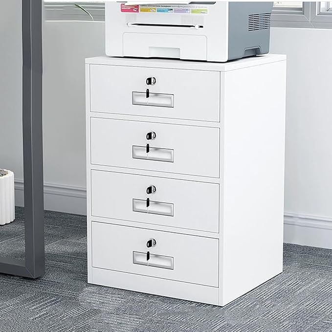 Filing Cabinet Under Desk with Lock Four Drawer Cabinet File Information Cabinet Tin File Cabinet (Color : White)