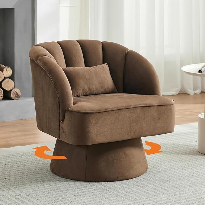 Swivel Accent Chair with Armrest Modern 360 Degree Swivel Round Lounge Chair with Curve Back and Cushion Comfy Upholstered Armchair Single Sofa for Living Room Bedroom Reading Room Brown 1PCS