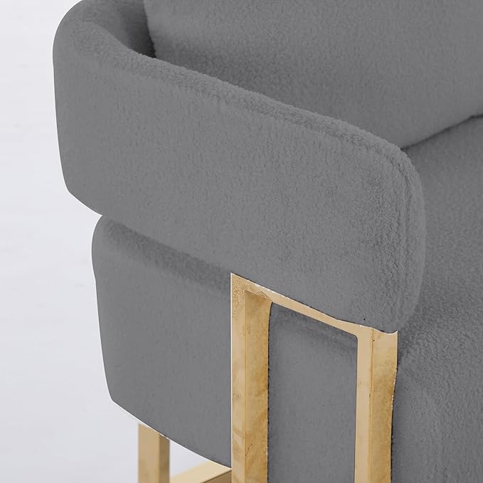 51 Comfy Loveset Sofa Grey Small Teddy Love Seat Sofa Bedroom Mini Couch Living Room Side Chair with Gold Metal Legs for Dressing Area Reception Room Office (Grey)