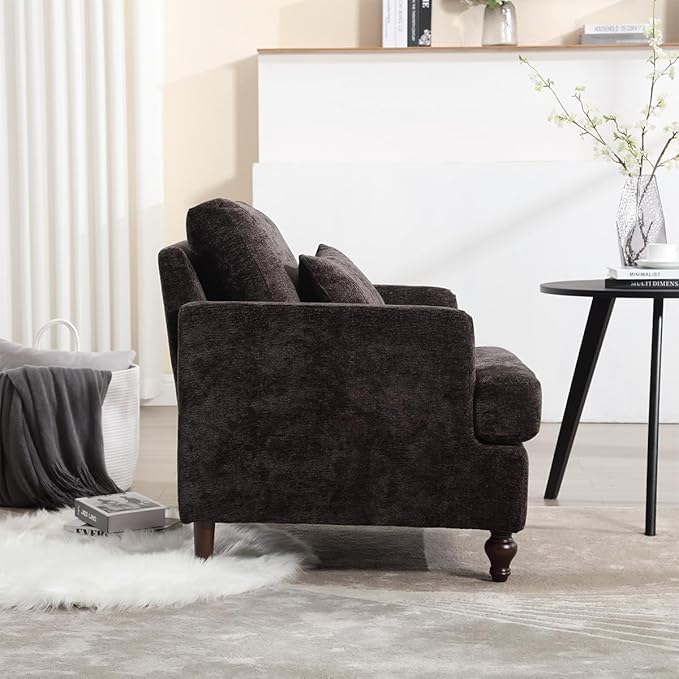 Upholstered Living Room Chair Chenille Accent Chair Single Sofa with Cushion &amp Solid Wood Frame Mid Century Modern Armchair for Bedroom Office