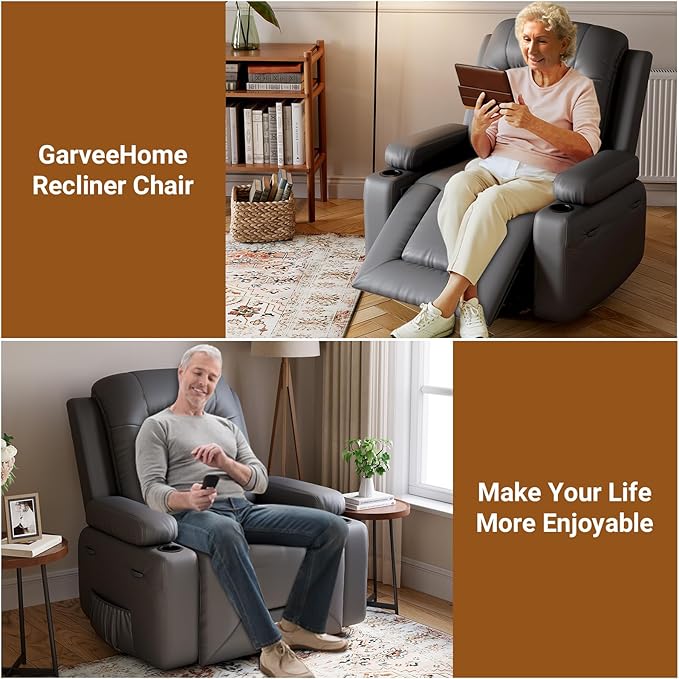 Power Lift Recliner with Heat and Massage – Adjustable Reclining Chair for Elderly with Cup Holders Side Pockets and USB Port for Living Room 22 Seat Grey