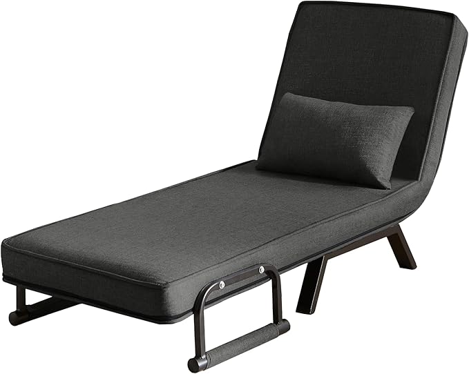 Foldable Chair Bed Comfortable Convertible Sofa Bed 5 in 1 Foldable Bed with 5 Adjustable backrests and Pillows Suitable for Comfortable Cushion Chair in The Office. (Black+Linen+1Seat)