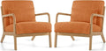 Mid Century Modern Accent Chair Set of 2 Upholstered Chair for Living Room Accent Chair with Lumbar Pillow Solid Wood Frame Reading Chair Armchair for Bedroom Small Spaces Orange
