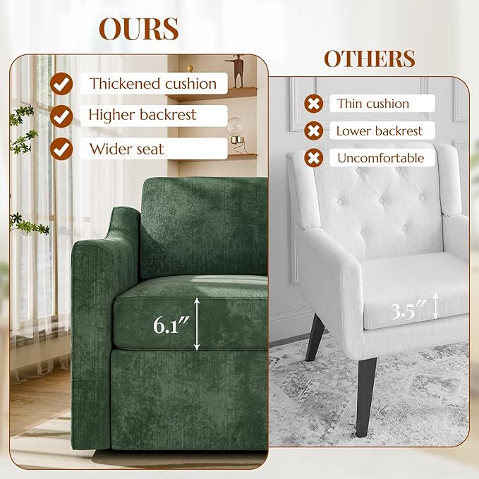 360° Swivel Accent Chair Set of 4 Large Comfy Reading Chairs Accent Square Single-seat Armchair Upholstered Sofa for Reading Nursery Living Room Bedroom Lounge Hotel Green