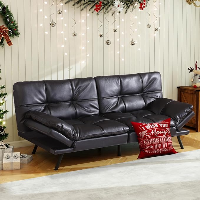 MUUEGM Futon Sofa Bed Couch Sofa Memory Foam Futon Sleeper Sofa Loveseat Convertible Couch Bed for Small Compact Spaces Apartment Black