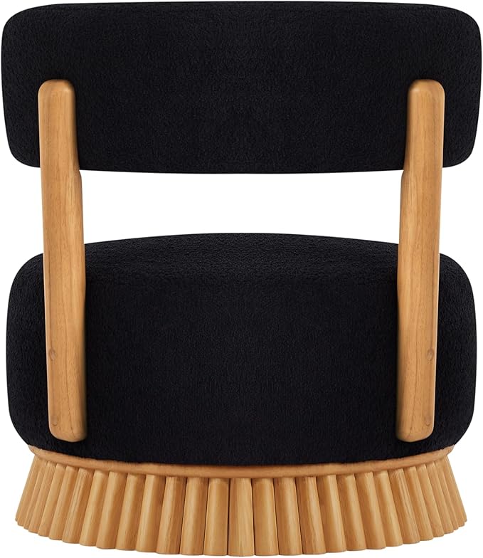 Christopher Knight Home Eloise Modern Accent Chair for Living Room Boucle Upholstered Single Lounge Sofa Chair with Wooden Frame Comfy Reading Chair for Bedroom Black+Natural