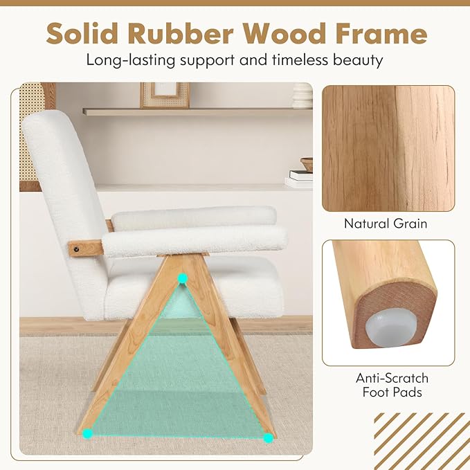 Giantex Mid-Century Modern Accent Chair Sherpa Fabric Reading Chair with Padded Armrests Solid Rubber Wood Frame Upholstered Side Arm Chair for Living Room Bedroom Office Beige