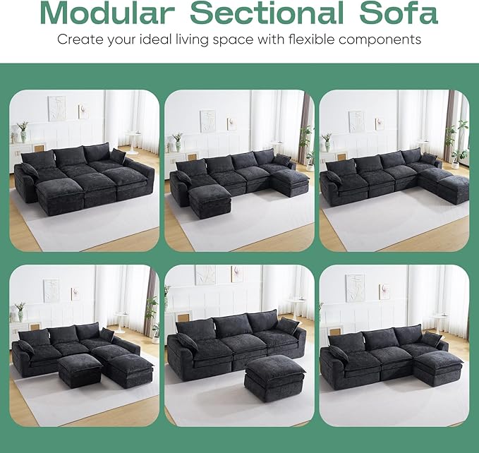 Modular Sectional Sofa80 Loveseat Boneless Couch with Deep SeatUpholstered Cloud Couch with Side PocketsNo Assembly RequiredChenilleBlack