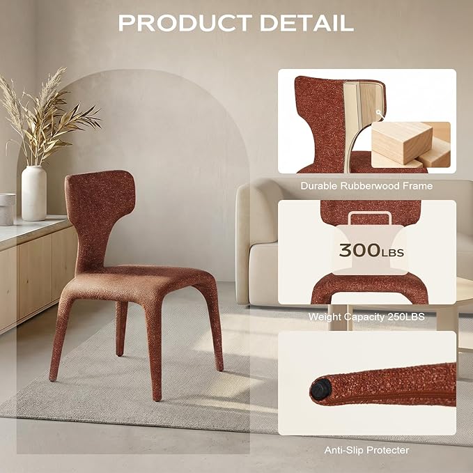 Modern Minimalist Curved Back Accent Chair - Brown Upholstered Armchair Ergonomic Design for Living Room Study Bedroom Cafe