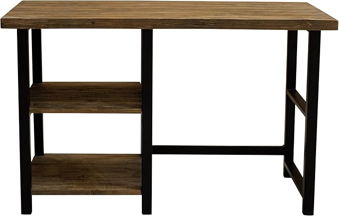 Alaterre Furniture Pomona 48-Inch Industrial Study Desk with Solid Pine Wood Top 2 Open Shelves and Metal Frame – Writing Desk with Floor Levelers for Home Office Bedroom or Dorm (Natural Finish)